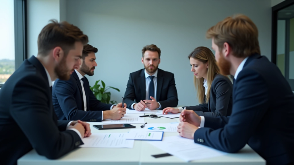 Verslo komandos nariai diskutuoja prie whiteboard'o su diagramomis