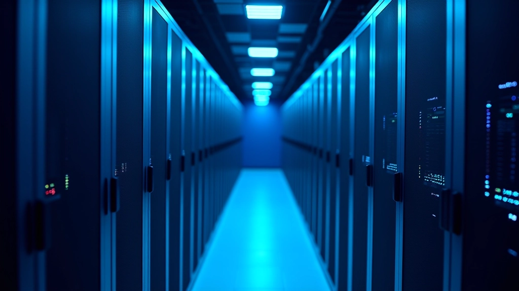 Duomenų saugumo infrastruktūra ir serverio patalpa, rodanti aukštus saugumo standartus